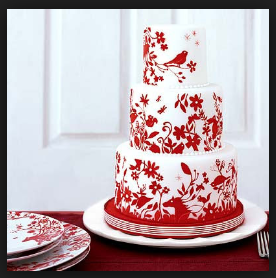 Red and white wedding cake ideas.
